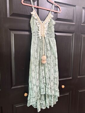 Cupshe Sage Green Lace High-Low Dress with Crochet Trim